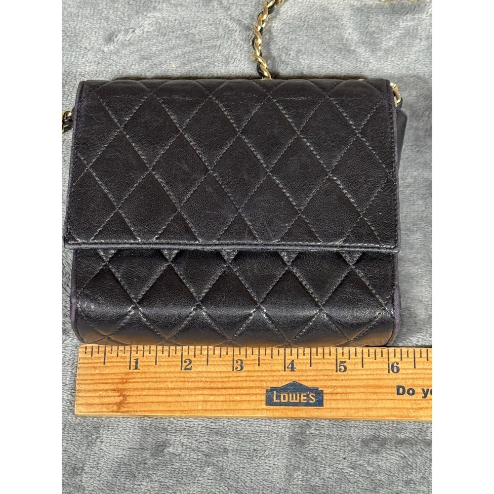 Vintage I Magnin Crossbody Bag Womens Small Black Quilted Leather Chain Strap - Picture 13 of 14